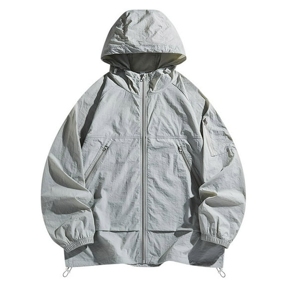 BADHUB Men's UPF 50+ Sun Protection Light Jacket Long Sleeve Zip Off Hoodie Running Fishing Outdoor UV Shirt on Clearance Gray,M