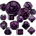thumbnail image 1 of GFDYREE 15 Pcs Complete Polyhedral Dice Set D3-D100 Game Dice with a Leather Drawstring Storage Bag for Role Playing Table Games(Black & Purple), 1 of 7