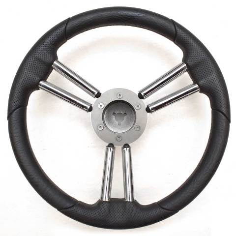 Boat Steering Wheel | 14 Inch Black Silver 3/4 Inch Keyway