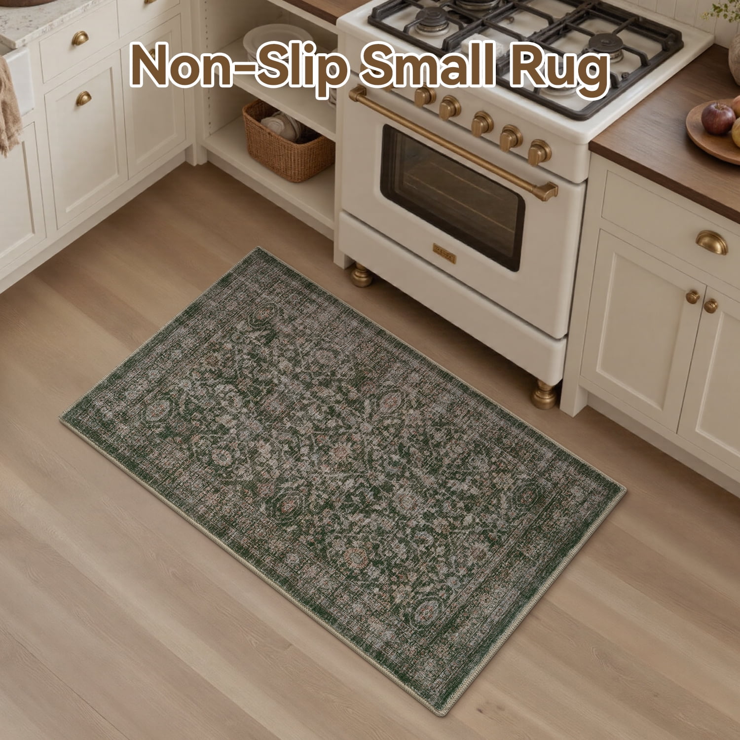 SIXHOME 2'x3' Vintage Distressed Area Rug Soft Washable Non-Slip Carpet American Classic Retro Rug with Geometric Rugs for Living Room Bedroom Neutral Home Decor Green