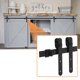 thumbnail image 1 of Kit de hardware para puerta corrediza de granero mini de 6 pies para 2 puertas de closet, riel plano con rodillo en forma de J, para armarios, vestidores y soportes de TV, 1 of 6