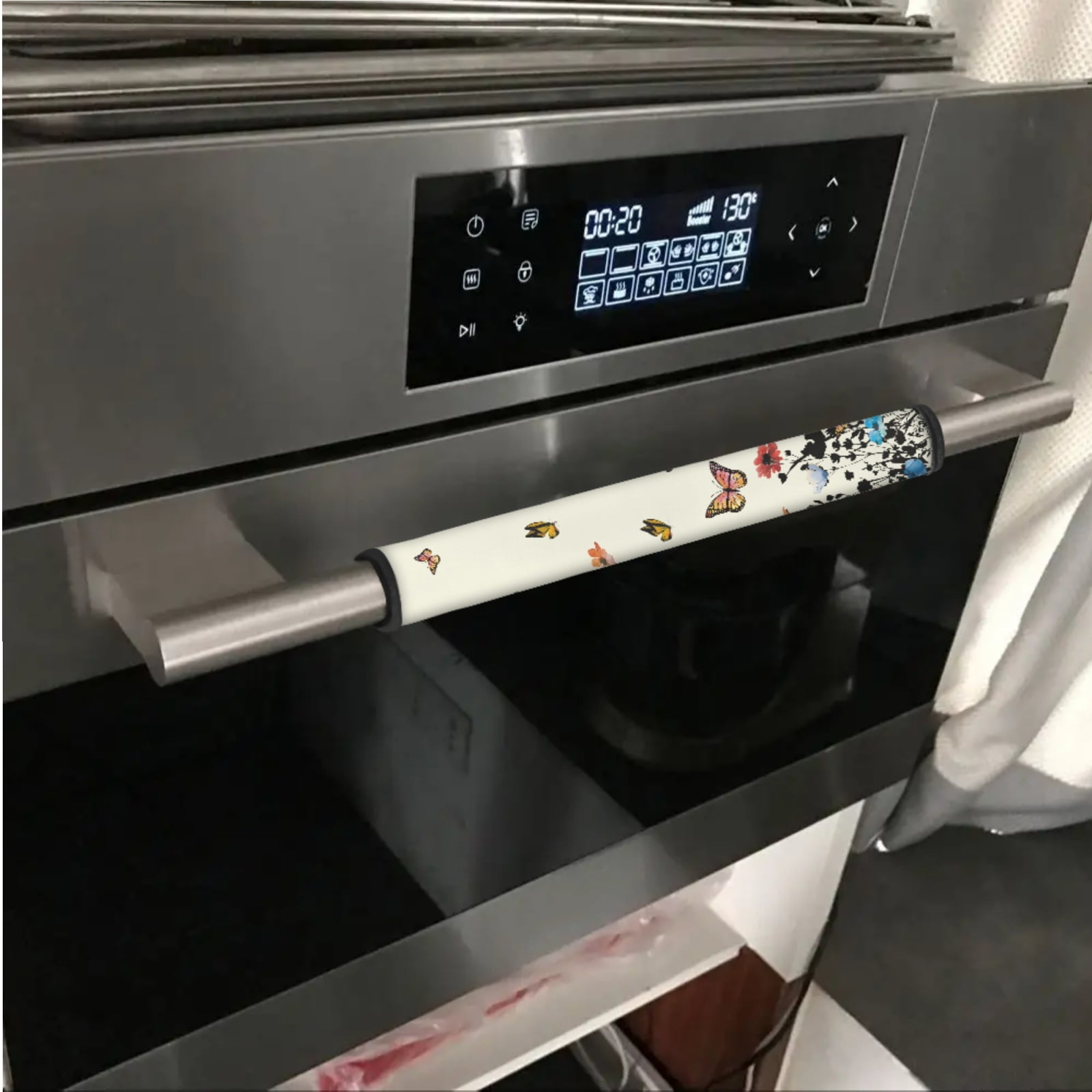 Xoenoiee 6 PCS Refrigerator Door Handle Covers Protective Neoprene Kitchen Appliances Handle Sleeve Fridge Microwave Stove Dishwasher Handle Gloves Protector Home Decor, Butterfly Floral Beige