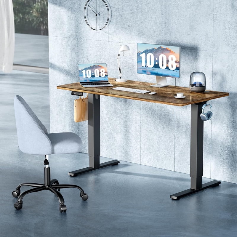 Kelno 55 Inch Electric Standing Desk Adjustable Height Ergonomic Sit Stand Computer Desk with Memory Preset,Rustic Brown