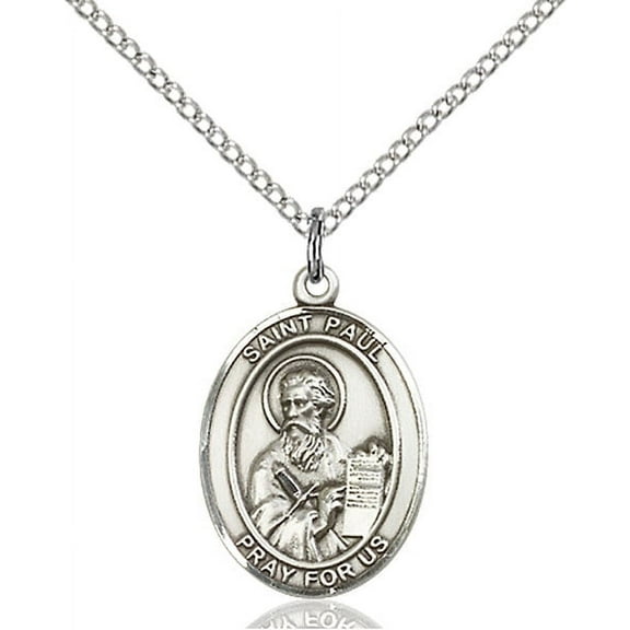 Extel Medium Oval Sterling Silver St. Paul the Apostle Pendant with 18" chain, Made in USA