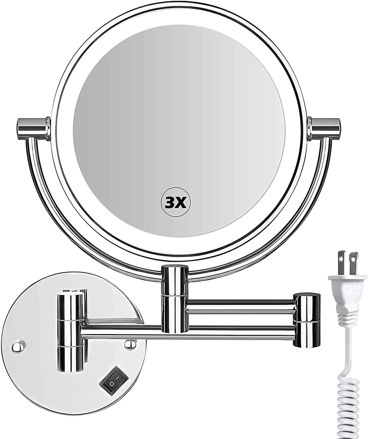 8 Inch LED Wall Mounted Makeup Mirror Double Sided with 1x/3x