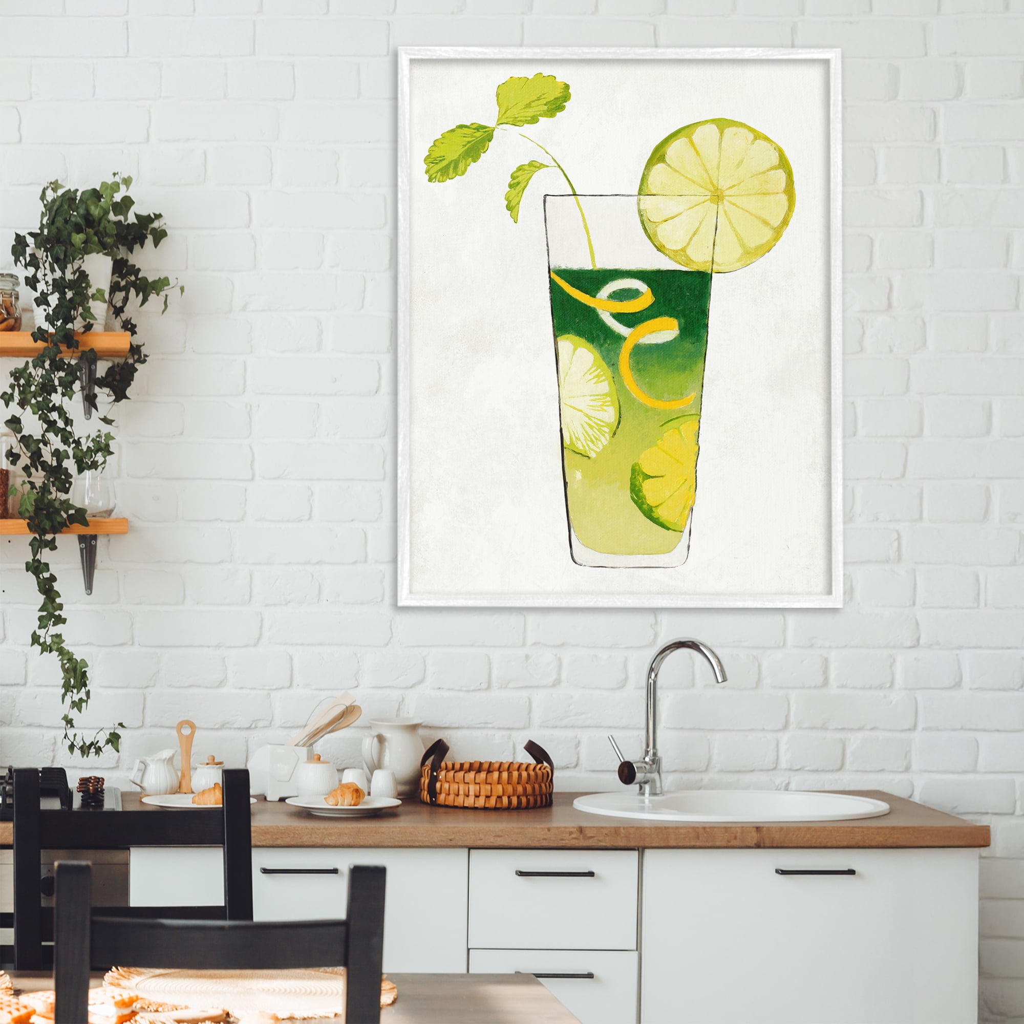 Stupell Industries Summer Cocktail Lime Mint White Framed Giclee Art, design by Lorenzo Collective