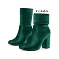 thumbnail image 6 of BLISSFUL STEP Women's Boots Foldable Faux Velvet Block Heel Mid Calf Ankle Boots Green 5.5, 6 of 8