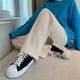 thumbnail image 2 of Pantalones anchos de chenilla gruesa con forro polar para mujer, pantalones casuales holgados de color blanco para otoño/invierno, 2 of 5