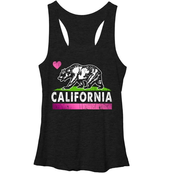Women's Lost Gods California Bear Heart Racerback Tank Top Black Heather Large