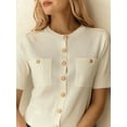 thumbnail image 5 of Women'S Autumn Simple Elegant Double Pocket Metal Button Knit Top Temperament Round Neck Cardigan White XL, 5 of 6