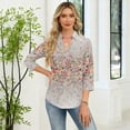 thumbnail image 5 of Women's 3/4 Sleeve V Neck Blouse Solid Color Work Casual Regular Collared Top with Button Closure for Office Business and Daily Casual Outfits, 5 of 7