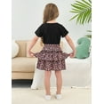 thumbnail image 4 of Sytepopcy Girls Two Piece Skirt Set Heart Print Short Sleeve Shirt Shirred Tiered Cheetah Skirt Outfits Kids Girl Summer Clothes 4T/1954, 4 of 5