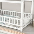 thumbnail image 5 of Twin Size Floor Wooden Bed with House Roof Frame, Fence Guardrails,White, 5 of 7