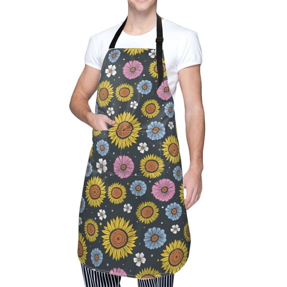 Kdxio Colorful Sunflowers Apron with Pockets Adjustable Kitchen Aprons for Men Women Waterproof Aprons for Cooking,Drawing,Crafting, Baking Household Cleaning