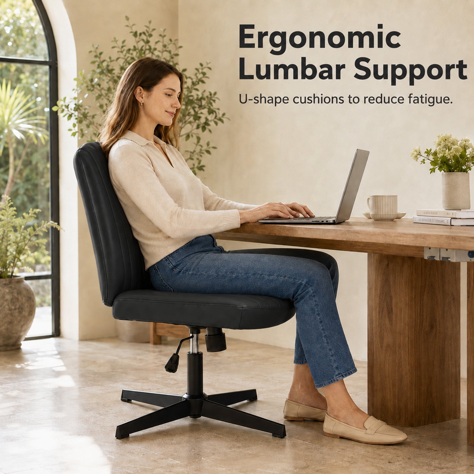Alvantor Criss Cross Office Chair, No Wheels Armless Swivel, Wide Seat Criss Cross Chair for Home Office & Reading Room