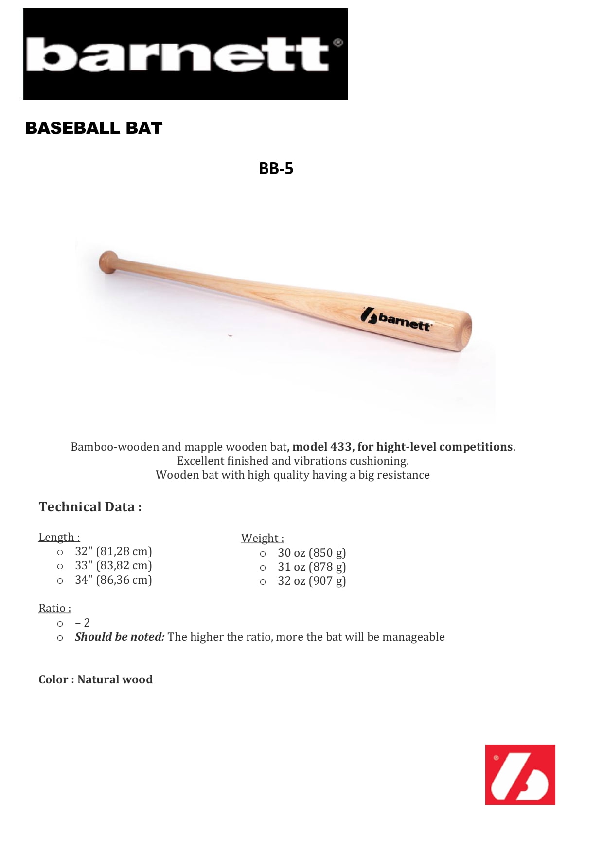 Barnett Baseball Set Senior - Holzschläger 32 Zoll & Ball Für Anfänger