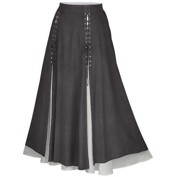 THDHVS Flowy Skirt,Skirts for Women,Women Solid Color Gothic Patchwork Solid Color Skirt Gray L