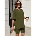 thumbnail image 3 of Chiclily Women's 2 Piece Outfit Sets Army Green Oversized Short Sleeve T-Shirt and Biker Shorts Tracksuit Summer Lounge Sets, Size 2XL, 3 of 8