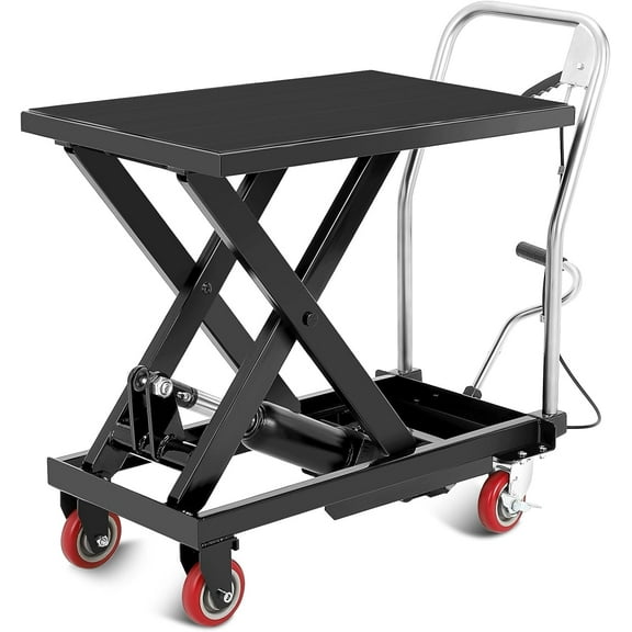 Hydraulic Lift Table Cart, 330lbs Capacity 28.5" Lifting Height Hydraulic Table Cart, Single Scissor Lift with Non-Slip Pad for Material Handling and Transportation, Black