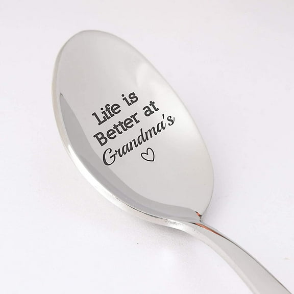 Engraved Spoon - Grandma Gift | Christmas / Holiday Gift from Granddaughter Grandson | Birthday Gift for Nana | Grandchildren Thanksgiving Gift for Her | Life is Better at Grandmas - 7 Inch