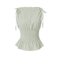 thumbnail image 4 of Telankuip Cute Gingham Plaid Tank Tops for Women Shirred Boat Neck Tie Shoulder Smocked Waisted Sleeveless Top Summer Y2k Slim Fit Ladies Checked Print Casual Blouses Green S, 4 of 5