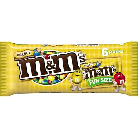M&M'S Peanut Chocolate Candy Fun Size Pouch Pack, 3.74 oz 6 Pack