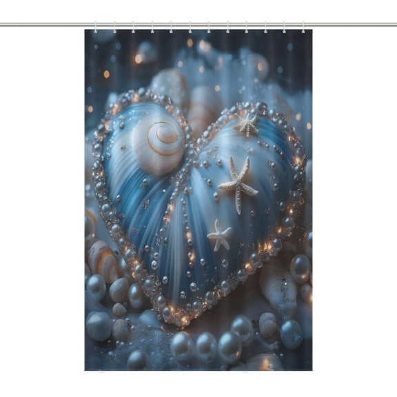 Romantic Ocean Blue Shell Pearls Starfish Waterproof Shower Curtain Liner Light-Weight & Machine Washable Bath Curtain for Bathroom Decor 48x72Inch(122x183cm)