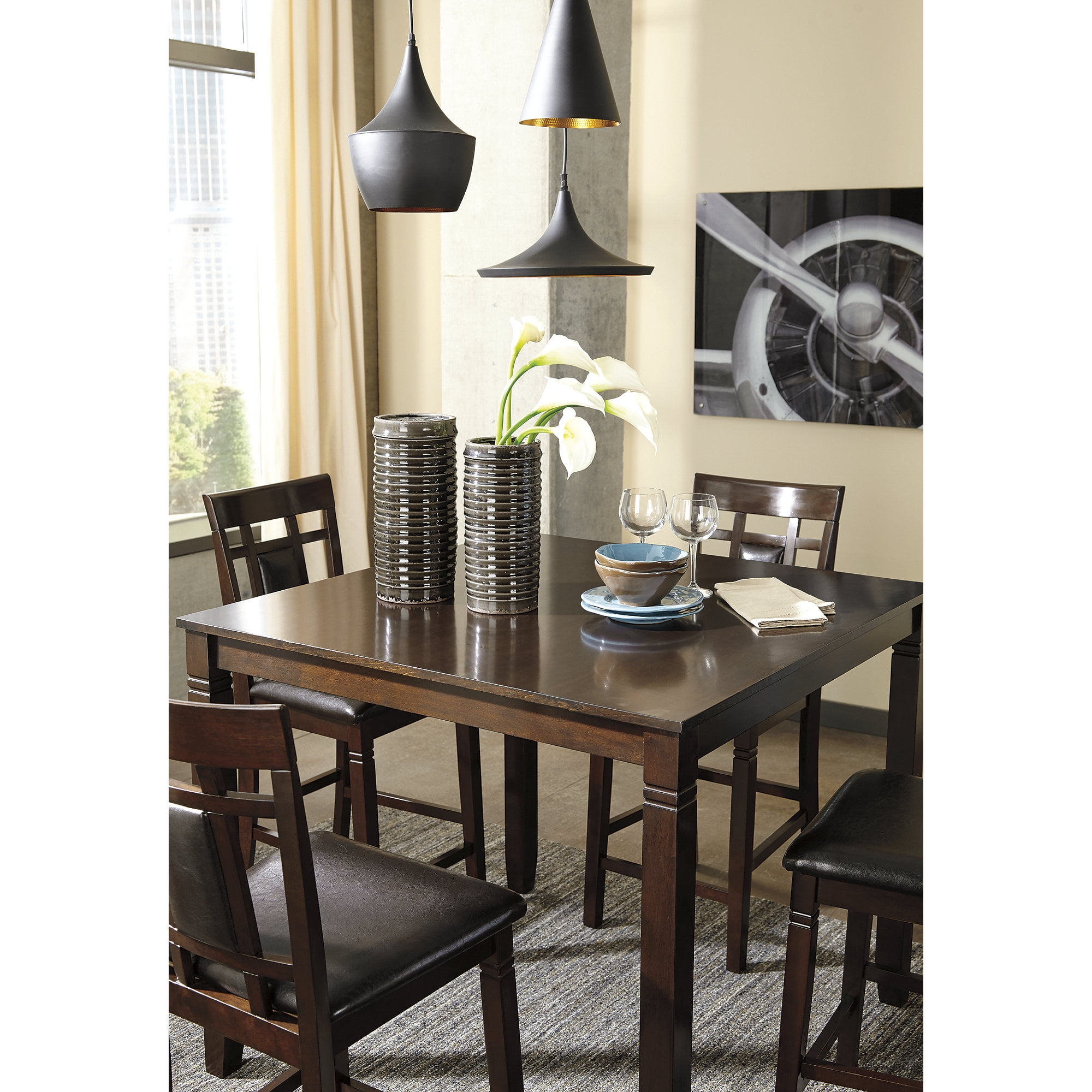 Ashley Design Casual Bennox Wood Kitchen High Chairs Counter Height Dining Table and Bar Stools Set of 5 Brown Walmart