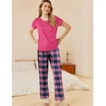 thumbnail image 3 of Avidlove Women's Pajama Set 2 Piece Short Sleeve Pj Tops with Long Plaid Pajama Pants Casual Loose Lounge Set Sleepwear, 3 of 7