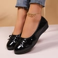 thumbnail image 4 of Rokment Glitter Bow Wedges Ballet Flat Dress Shoes for Women Ladies Bride Wedding Spring Fall Leather Bowknot Round Toe Low Heel Ballerina Walking Loafers Black Size 6, 4 of 9