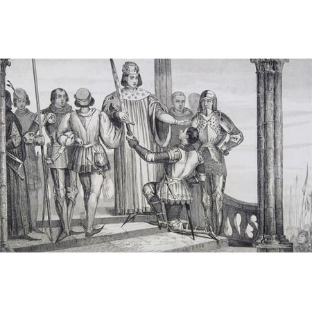 Charles V the Wise 1358 to 1380 Presents His Sword to Duguesdin From Histoire De France by Colart Published Circa 1840 1 Poster Print - 18 x 11