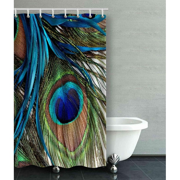 BSDHOME Peacock Feather Cobalt Emerald Bathroom Shower Curtain 36x72 inches  
