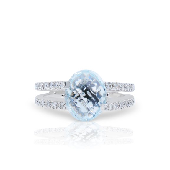 Rachel Koen Aquamarine Diamond Ring 18K White Gold 0.21Cttw Size 6.5