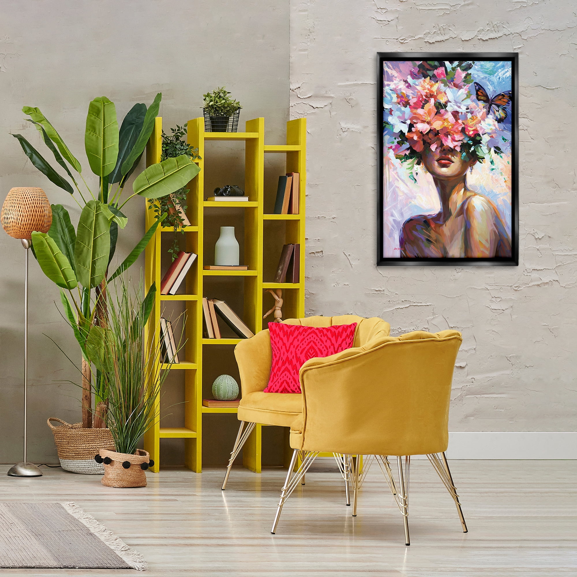 Stupell Industries Surrounded By Florals Plants & Flowers Painting Black Floater Framed Canvas Art Print Wall Art, 21 x 31