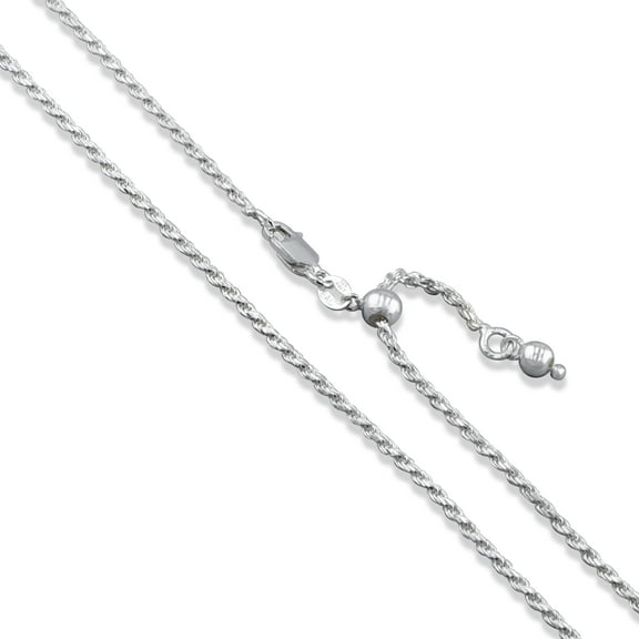 Sterling Silver Adjustable Diamond-Cut Rope Chain 2mm Solid 925 Italy Necklace 30" Jewelry Female