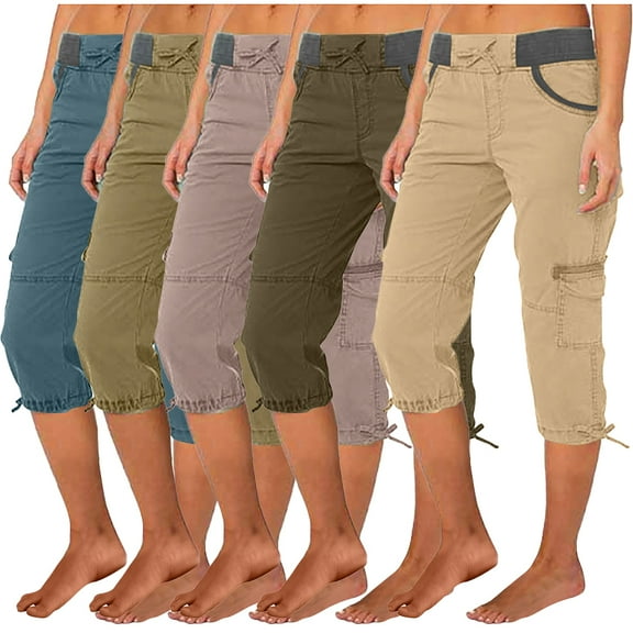 HAOYUNL Women's Cargo Pants Lightweight Quick Dry Outdoor for Women Athletic Zipper Pockets Cropped Pants S-3XL