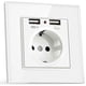 thumbnail image 1 of Eu Plug Power Socket Wall Electrical Outlets 230V 16A + 2 USB Chargers 5V 2.1A Glass Panel White German Socket, 1 of 5