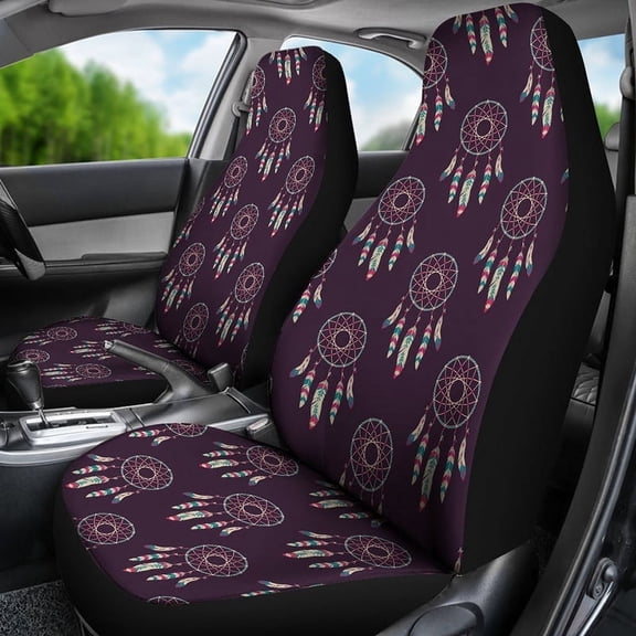 Decor Protector SUV Car Covers Seat Front Art Black Bohemian Pattern Tribal pc 2 Covers Seat Car Boho Mandala Catcher Dream