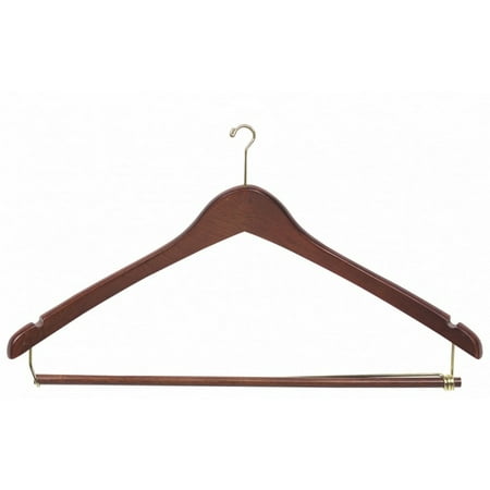 International Hanger Wooden Curved Suit Hanger w/Locking Bar, Walnut ...