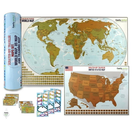 World Map with US Map Scratch Off Reveal Educational Toys for All Ages