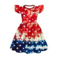 thumbnail image 3 of Jinhomg Toddler Girls Holiday Dresses Cute Star Striped Print Midi Dress Casual Ruffle Flutter Sleeve Party Dresses Patriotic 4Th Of July American Flag Outfits Red 140, 3 of 5