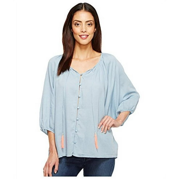 Joe's Jeans Women's Juliette Denim Gauze Blouse, Light Stonewash, XS