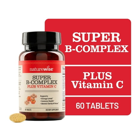 NatureWise Super Vitamin B Complex   Vitamin C - Vegan Non-GMO - 60 Tablets[60-Day Supply]