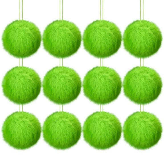 BOPORO 12 Pcs Lime Green Furry Christmas Ball Ornaments Plush Ornaments for Tree Green Christmas Hanging Decorations Soft Ball Ornaments for Christmas Party Tree Home Supplies