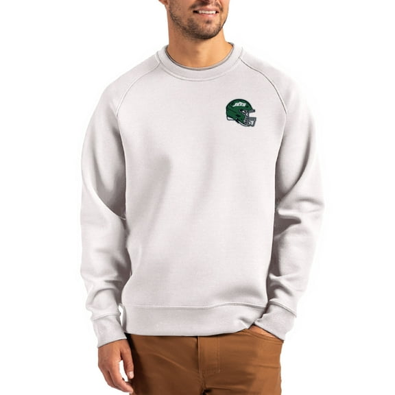 Men's Cutter & Buck Gray New York Jets Helmet Roam Recycled Raglan Pullover Sweatshirt