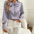 thumbnail image 4 of Women's Tops Dressy 2026 Summer Bow Tie Shirt Long Sleeve Satin Blouse Business Work Casual Outfits, 4 of 8