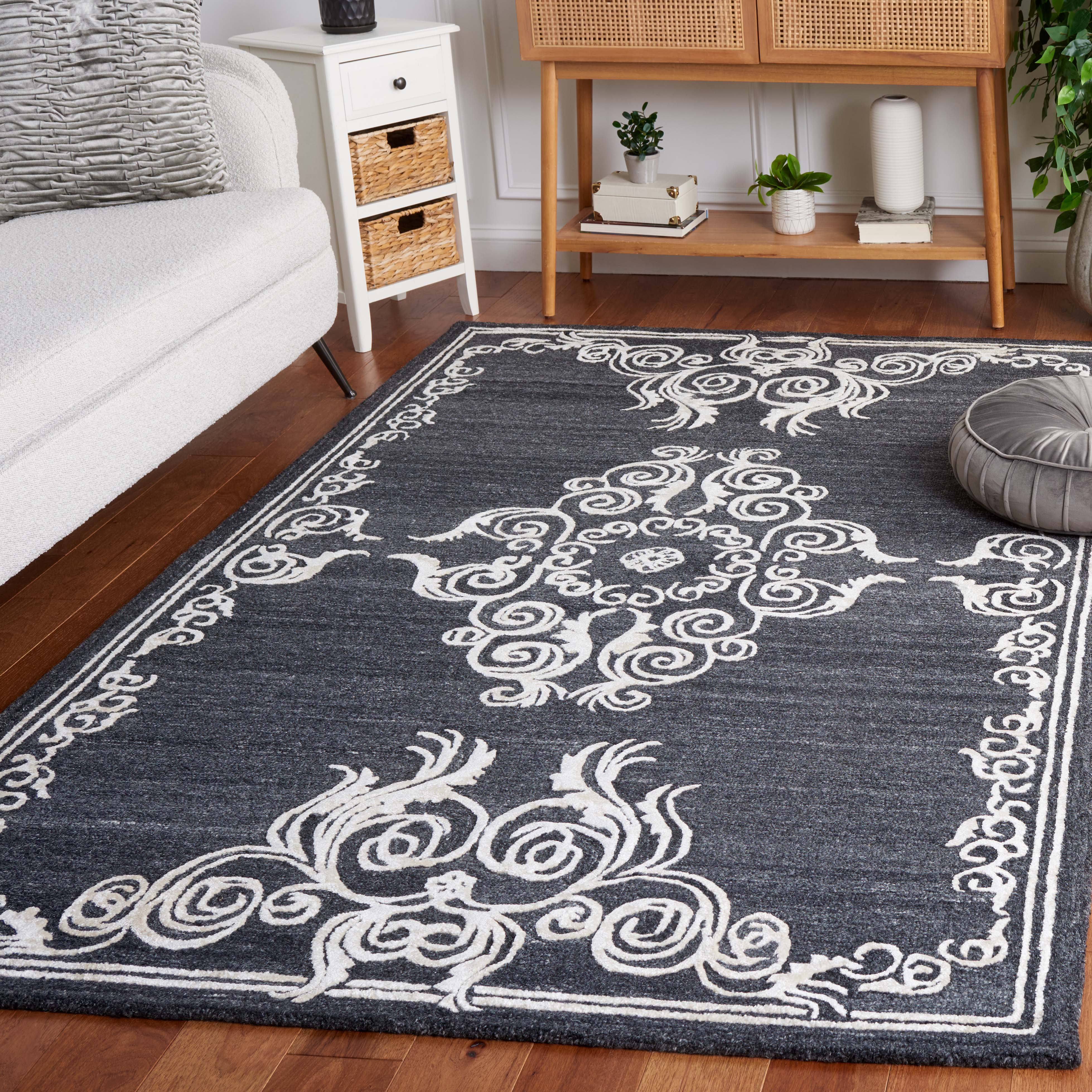 SAFAVIEH Glamour Euler Abstract Area Rug, Black/Ivory, 6' x 9'