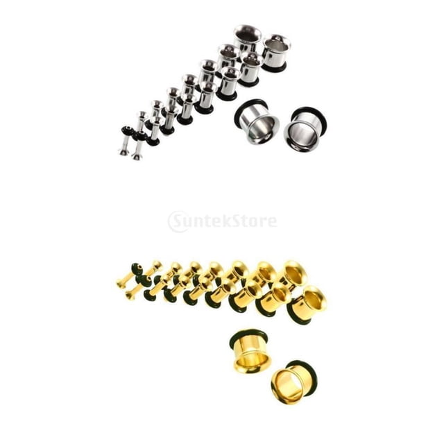 Tapones de Estiramiento Fernando 18 Pares de 14g-00g Acero Inoxidable Túneles de tapones para los oídos