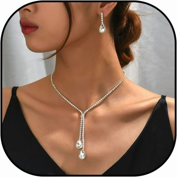 Prom Jewelry Sets Silver Prom Necklace Earrings Sparkling Rhinestone Bridal Bracelet Wedding Jewelry for Bride(Set D)