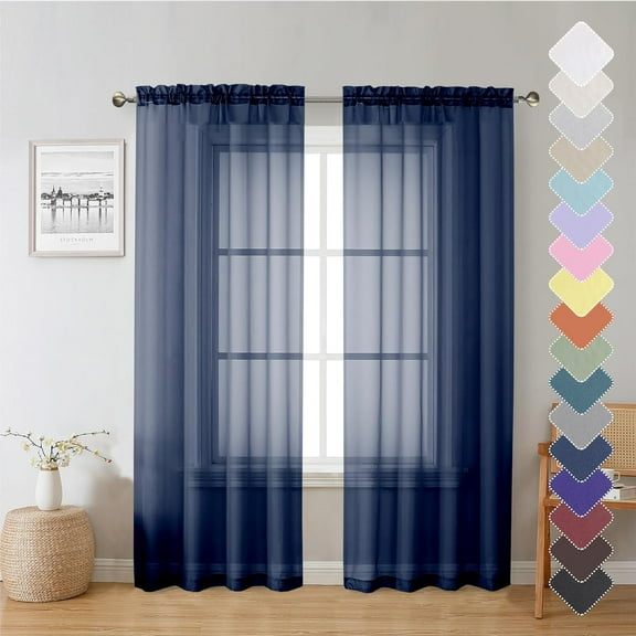 FAGRSA-Navy Blue Sheer Curtains 72 Inches Long 2 Panels, Light Filtering Window Curtain Drapes for Living Room, Breathable Rod Pocket Window Treatments for Bedroom, Each 40" W x 72" L